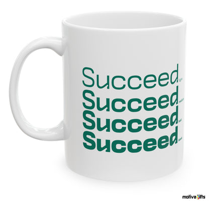 Succeed Motivate Words White Mug- Left View