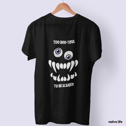 Too Boo-tiful to Be Scared Unisex Crewneck Tshirt_Black_Front_Motiva Gifts 