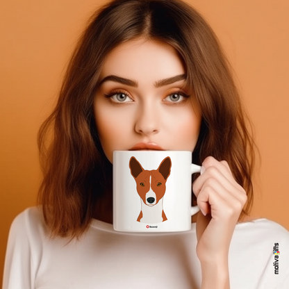 Woman holding a Basenji White 11oz Mug-Motiva Gifts