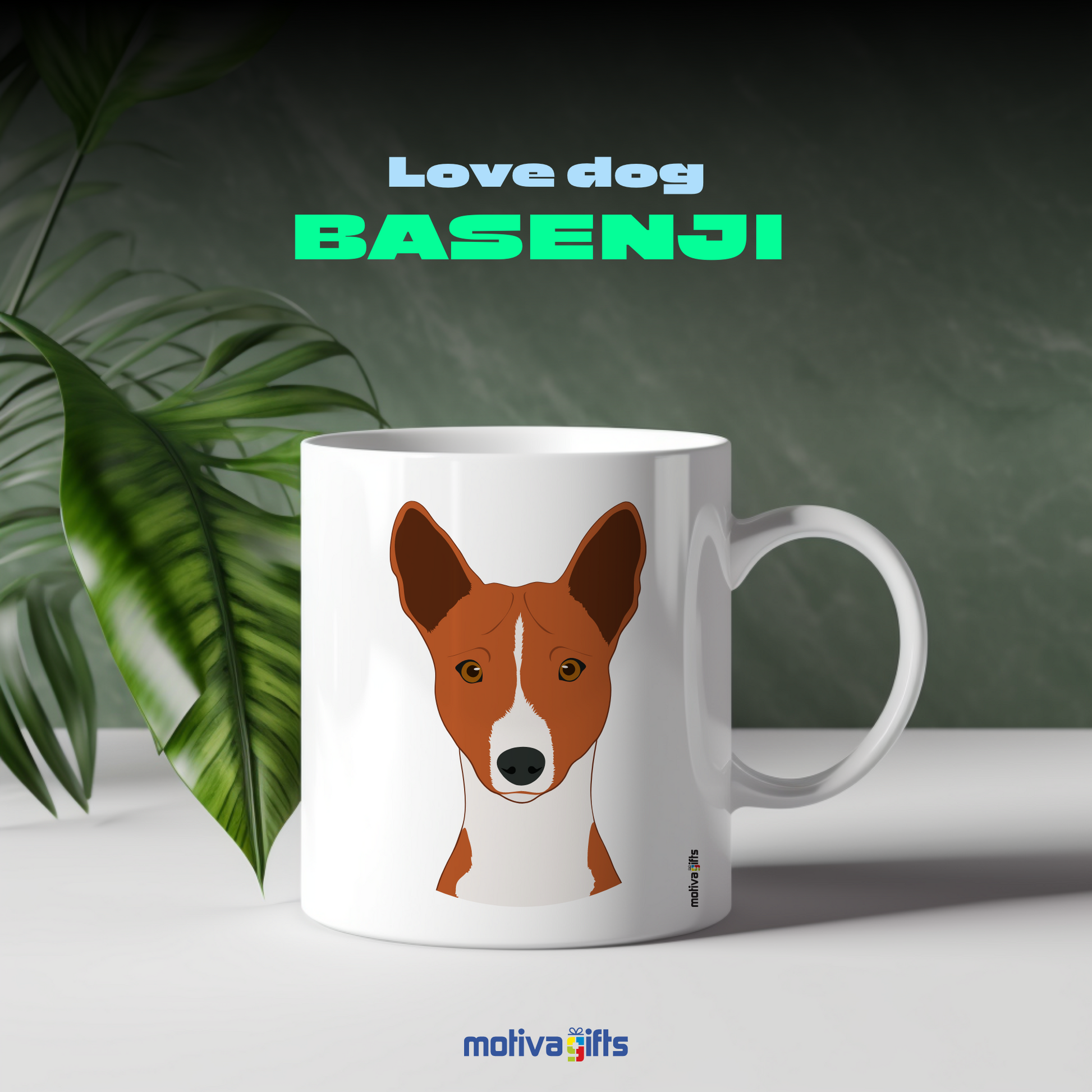 Basenji white 11oz mug-front view-Motiva Gifts