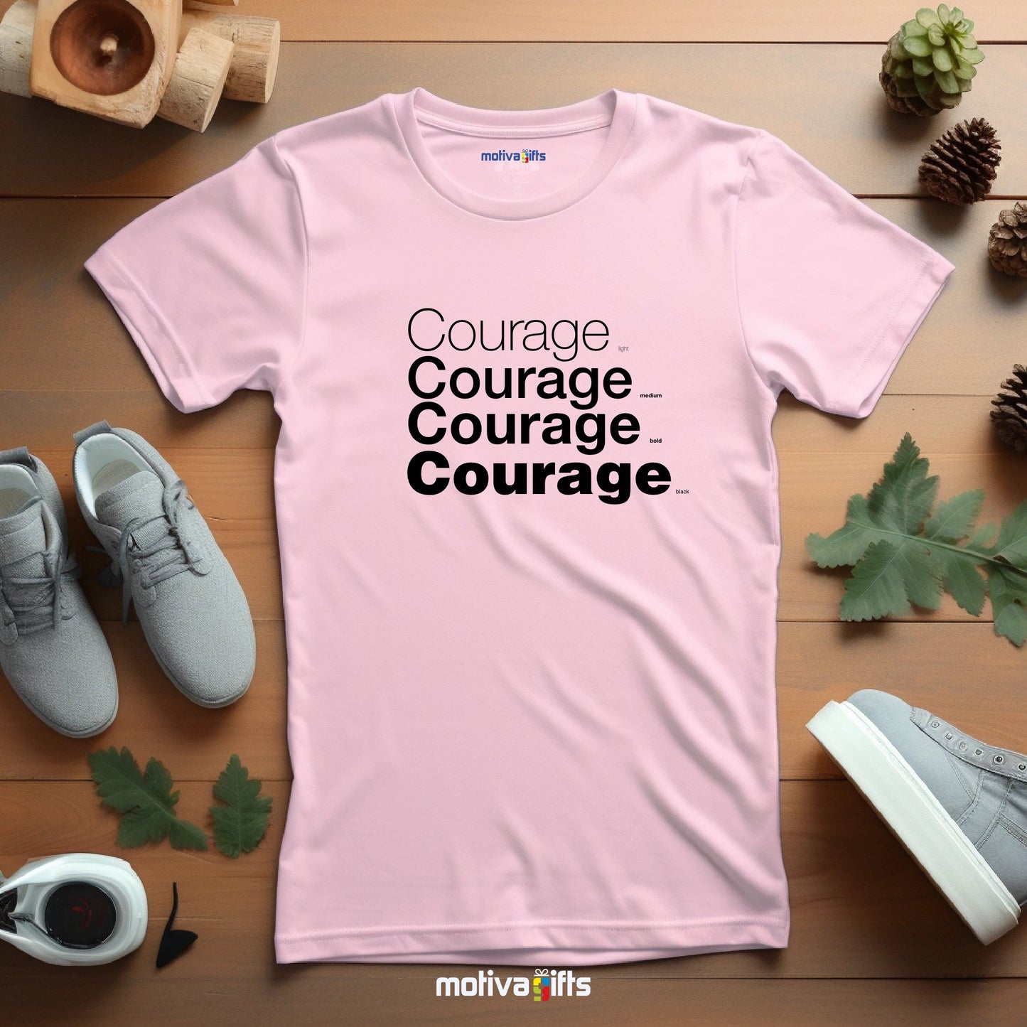 Courage Black Words Collection T - shirt T - Shirt - #product_colour# #product_position# Motiva Gifts