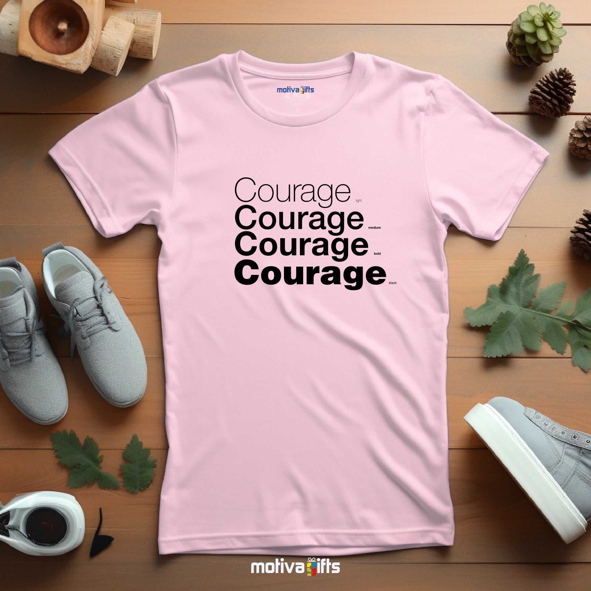 Courage Black Words Collection T - shirt T - Shirt - #product_colour# #product_position# Motiva Gifts