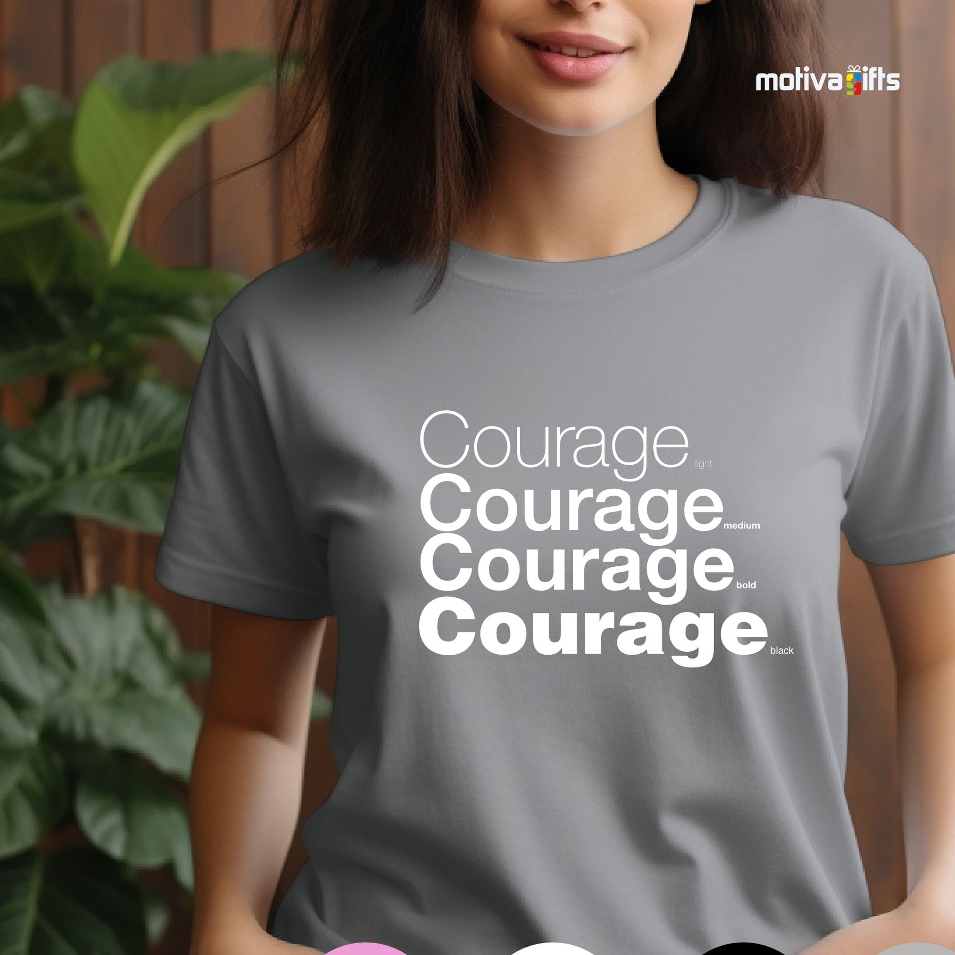 Courage White Words Collection T - shirt T - Shirt - #product_colour# #product_position# Motiva Gifts