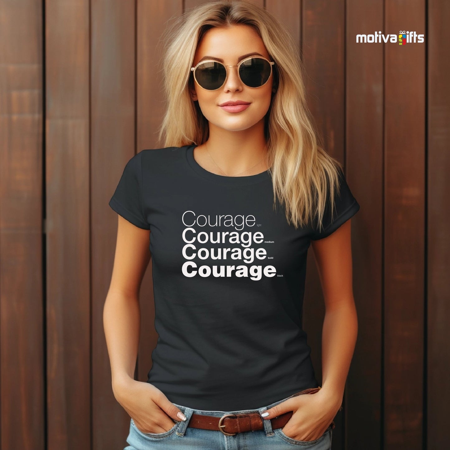 Courage White Words Collection T - shirt T - Shirt - #product_colour# #product_position# Motiva Gifts