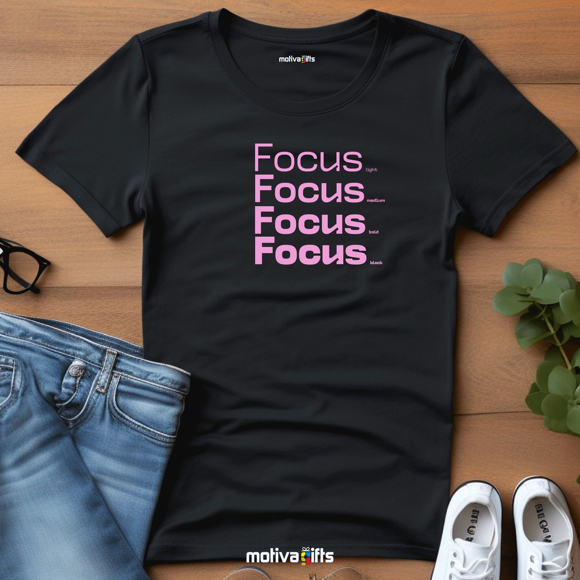 Focus Pink Words Collection T - shirt T - Shirt - #product_colour# #product_position# Motiva Gifts