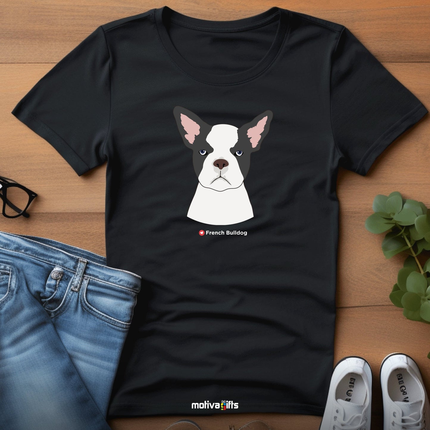 French Bulldog Tshirt Love Dogs T - Shirt - #product_colour# #product_position# Motiva Gifts