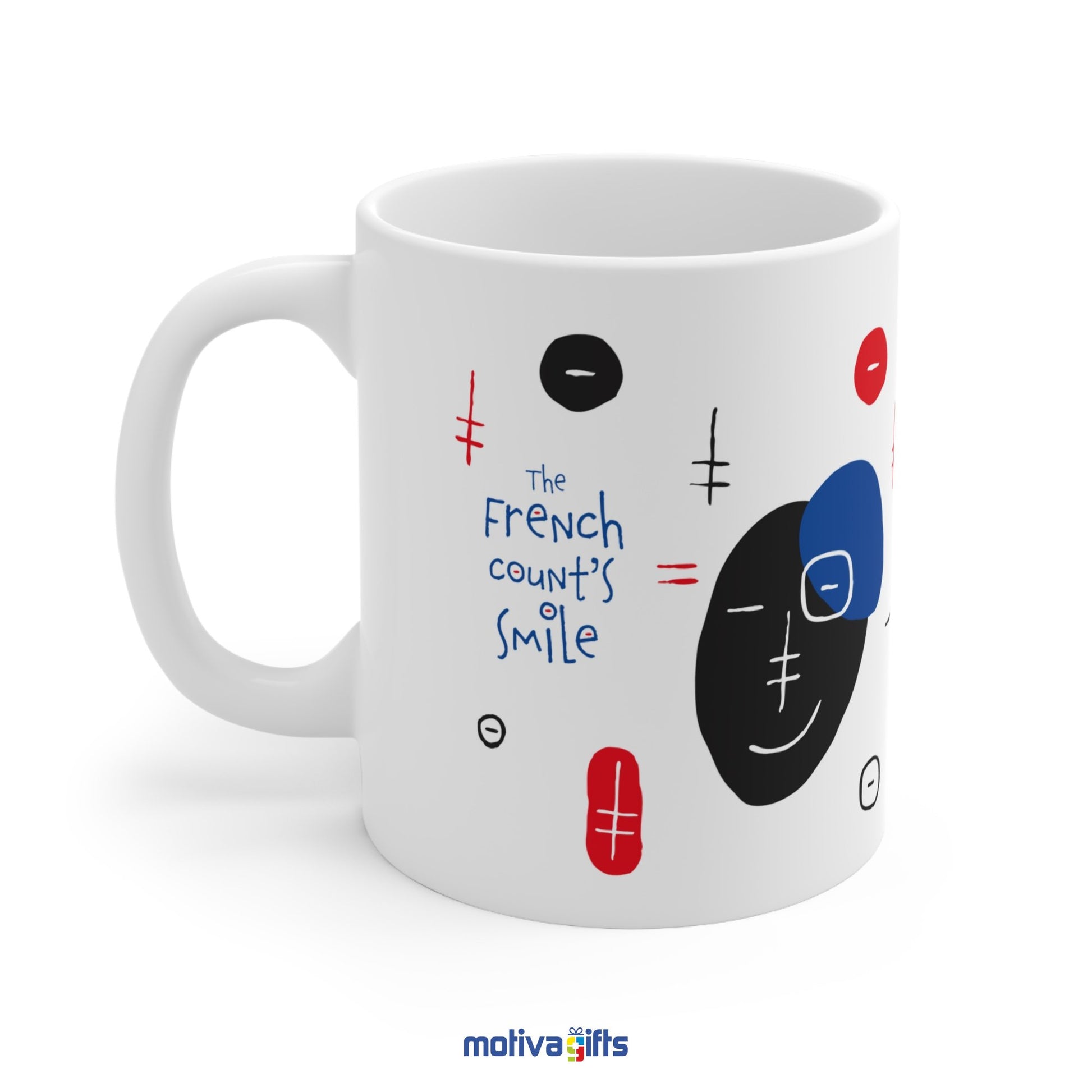 The French Count's Smile 11oz White Mug - Left  View - Motiva Gifts 